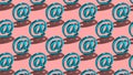 Seamless graphic pattern with a blue email sign on a pink background with a hard shadow. Royalty Free Stock Photo