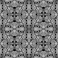 seamless graphic pattern, floral black ornament tile on gray background, texture Royalty Free Stock Photo