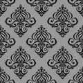 seamless graphic pattern, floral black ornament tile on gray background, texture Royalty Free Stock Photo