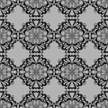 seamless graphic pattern, floral black ornament tile on gray background, texture Royalty Free Stock Photo