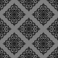 seamless graphic pattern, floral black ornament tile on gray background, texture Royalty Free Stock Photo