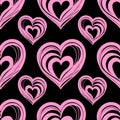 seamless graphic pattern of pink hearts on a black background, texture Royalty Free Stock Photo