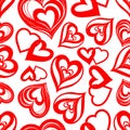 seamless graphic pattern of red hearts on a white background, texture Royalty Free Stock Photo