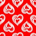 seamless graphic pattern of white hearts on a red background, texture Royalty Free Stock Photo