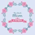 Seamless gray background, with ornate leaf and flower frame, for best mom in the world greeting card template design. Vector Royalty Free Stock Photo