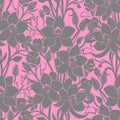 seamless gray pink floral pattern, monochrome ornament, design