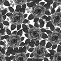 Seamless grayscale pattern with roses. Beautiful realistic flowers with leaves. Photorealixtic rose bud, clean vector high