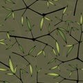 Seamless green bamboo leaves pattern vector background.