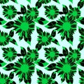 seamless green-black pattern of decorative sunflowers on a light background