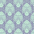 Seamless green Damask pattern on a purple background Royalty Free Stock Photo