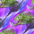 Seamless green, fish, monster light watercolor artist wallpaper