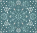 Seamless green flowers and butterflies pattern