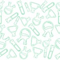 Seamless green line style lab flask pattern. Vector illustration Royalty Free Stock Photo