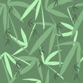 Seamless green pattern of bamboo leaves. Textile texture of leaves on a green background for fabric, kitchen textiles and Royalty Free Stock Photo