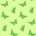 Seamless green pattern with flying butterflies Royalty Free Stock Photo