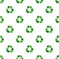 Seamless green recycle sign pattern on white