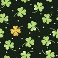 Seamless green watercolor clover pattern. Vector background for Saint Patrick`s Day. Royalty Free Stock Photo