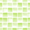 Seamless green watercolor pattern on white background. Watercolor seamless pattern with squares Royalty Free Stock Photo