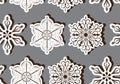 Seamless light blue pattern with three-dimensional paper snowflakes with shadow