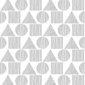 Seamless grey triangle, cicle and square hand drawn a pattern is