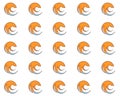 Seamless grid pattern of orange swoosh logos on a white background Royalty Free Stock Photo