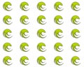 A seamless grid pattern of vibrant lime green and white circular wave logos Royalty Free Stock Photo