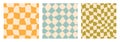 Seamless groovy checkerboard background set. Repeating retro wavy checkered pattern collection. Vintage psychedelic