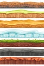 Seamless grounds. Cartoon land layers, grass field and foreground soils for game background vector set