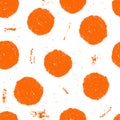 Seamless grunge monochrome pattern with bright orange polka dots Royalty Free Stock Photo