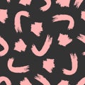Seamless grunge pattern. Rough brush smears. Pink elements on a black background. Royalty Free Stock Photo