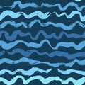 Seamless Grunge Waves Hand Drawn Dry Brush Sea Style Pattern. Royalty Free Stock Photo