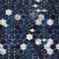Seamless grungy hexagon pattern isometric geometry net print