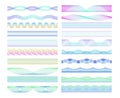 Seamless guilloche dividers. Colorful wave patterns and spirograph lines decorative elements vector set Royalty Free Stock Photo