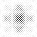 Seamless halftone spot pattern of rounded squares on white background. Contrasty halftone background. Vector