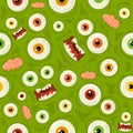 Seamless Halloween Background with Colored Eyes and Mouth