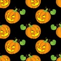 Seamless halloween backgrounds. Vector illustration. pattern of smiling pampkins with leafs Royalty Free Stock Photo