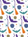 Seamless Halloween cartoon witch pattern