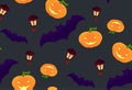 Pattern for Halloween with laughing pumpkins, bats and hovering lanterns.