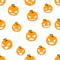Seamless halloween party pumpkin decoration scary faces smile emoji pattern isolated flat design vector illustration