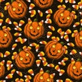 Pattern with candy corn sweets, pumpkins like kids
