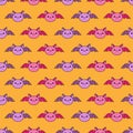 Seamless halloween pattern with cute bats on orange background.