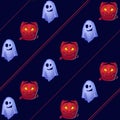 Seamless Halloween pattern with funny devils and ghosts