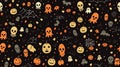 seamless halloween pattern with ghosts and pumpkins on black background Royalty Free Stock Photo