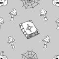 Seamless Halloween pattern with pumpkin,book, spider web Royalty Free Stock Photo