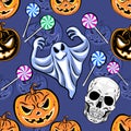 Seamless Halloween pattern with a pumpkin. Halloween Party desig