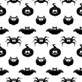 Seamless halloween pattern with pumpkin, owl, bat and spider ove Royalty Free Stock Photo