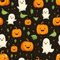 Seamless Halloween pattern with pumpkins and ghosts. Vector illustration Royalty Free Stock Photo