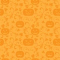 Seamless halloween pattern with pumpkins on a orange background