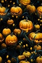 Seamless halloween pattern with pumpkins and yellow flowers Royalty Free Stock Photo