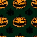 Seamless halloween pattern with scary pumpkins, tile texture with Jacks Lanterns, design for wrapping paper, party decorations Royalty Free Stock Photo